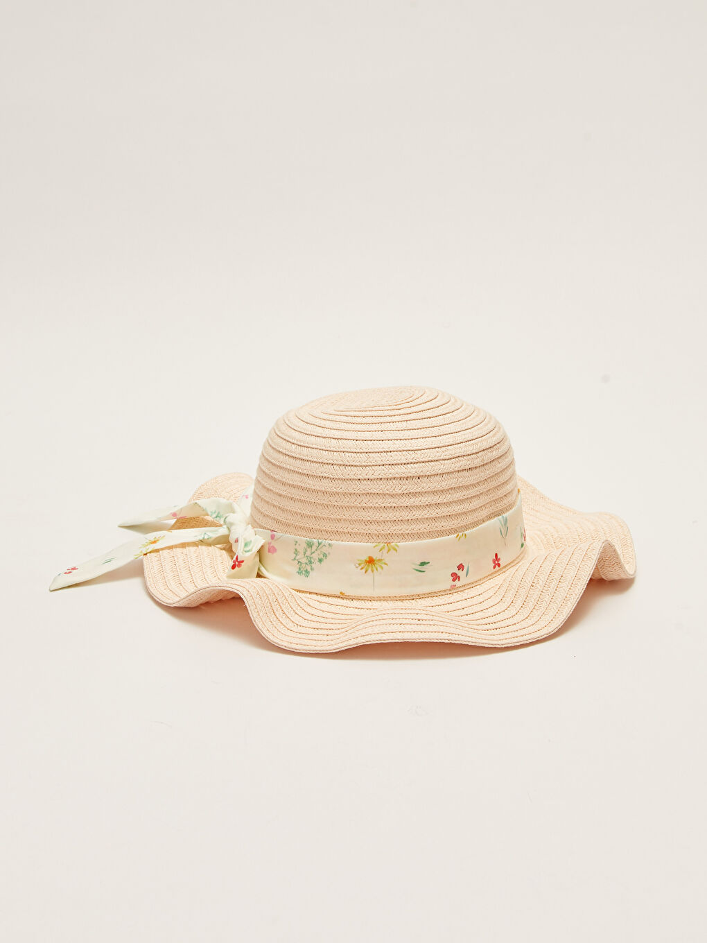 Chapeau en Paille Imprimé avec Détails de Passepoil pour Fille-1