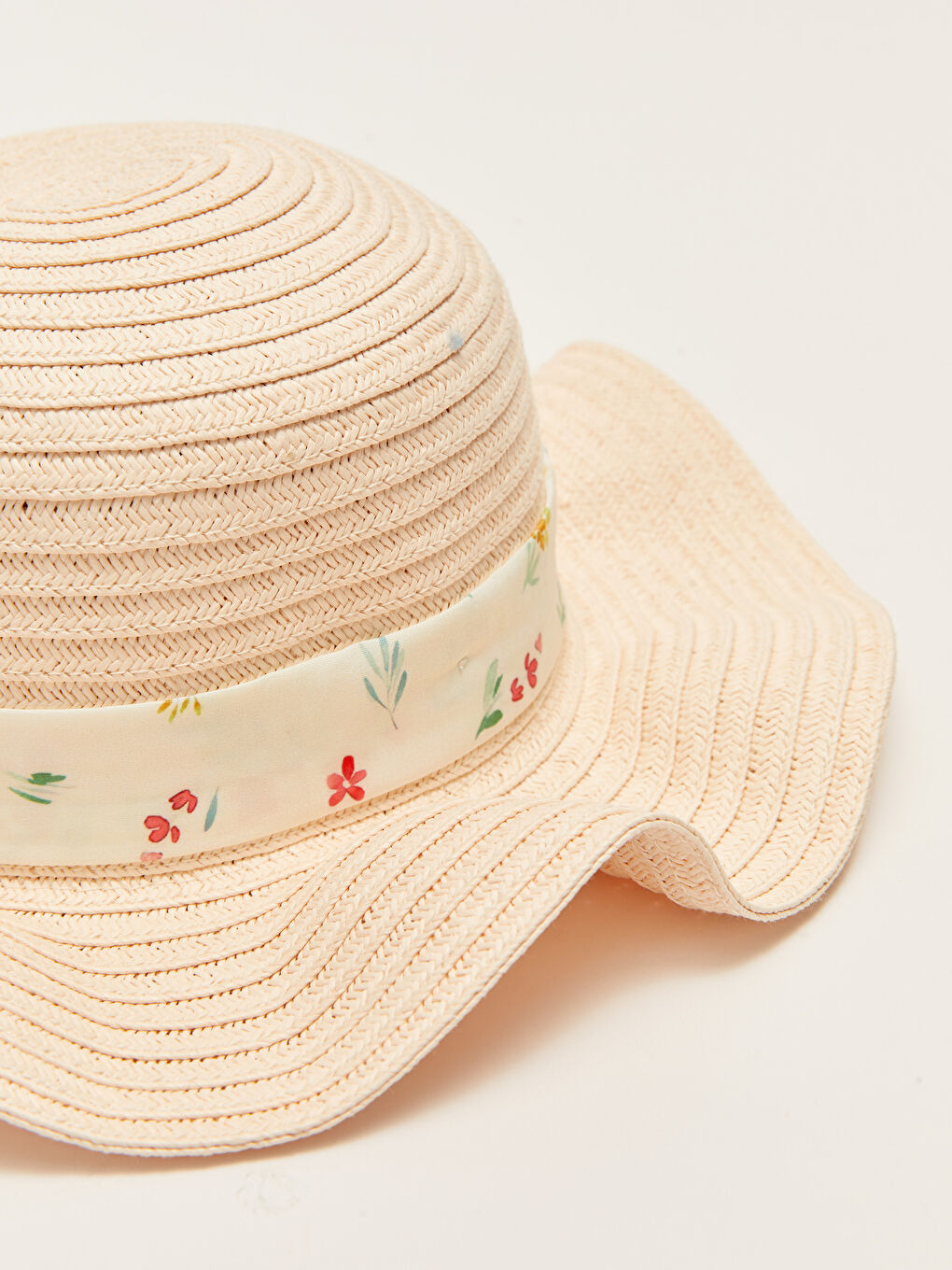 Chapeau en Paille Imprimé avec Détails de Passepoil pour Fille-2