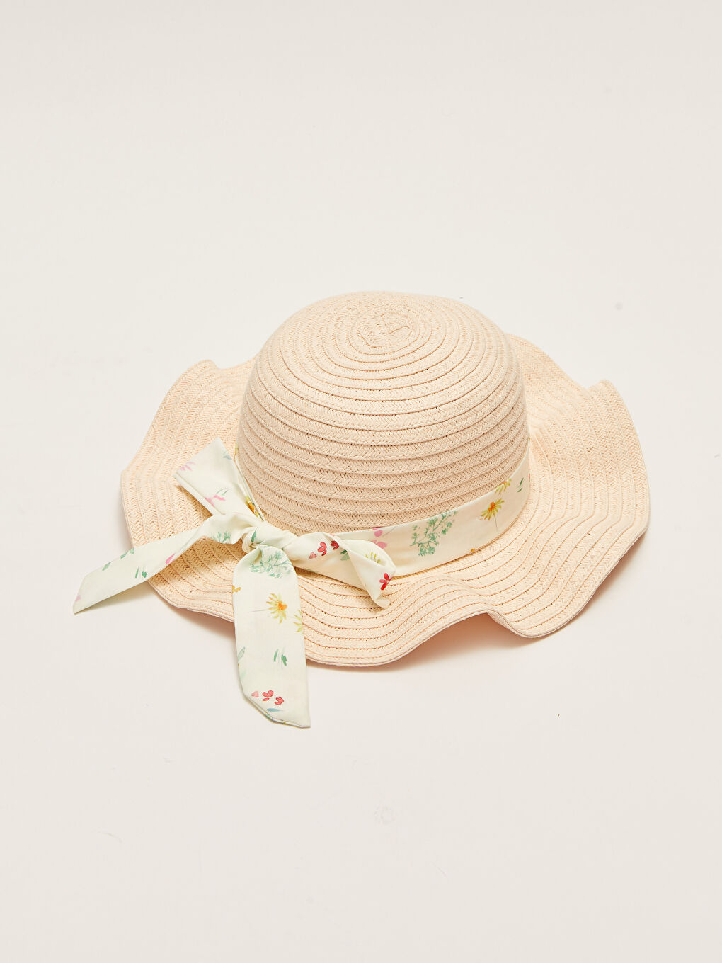 Chapeau en Paille Imprimé avec Détails de Passepoil pour Fille-3