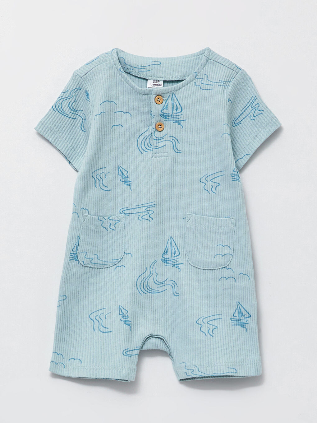 Crew Neck Short Sleeve Printed Baby Boys' Jumpsuit