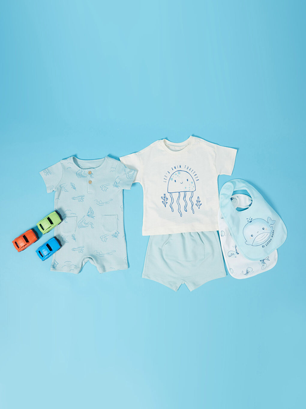 Crew Neck Short Sleeve Printed Baby Boys' Jumpsuit-1