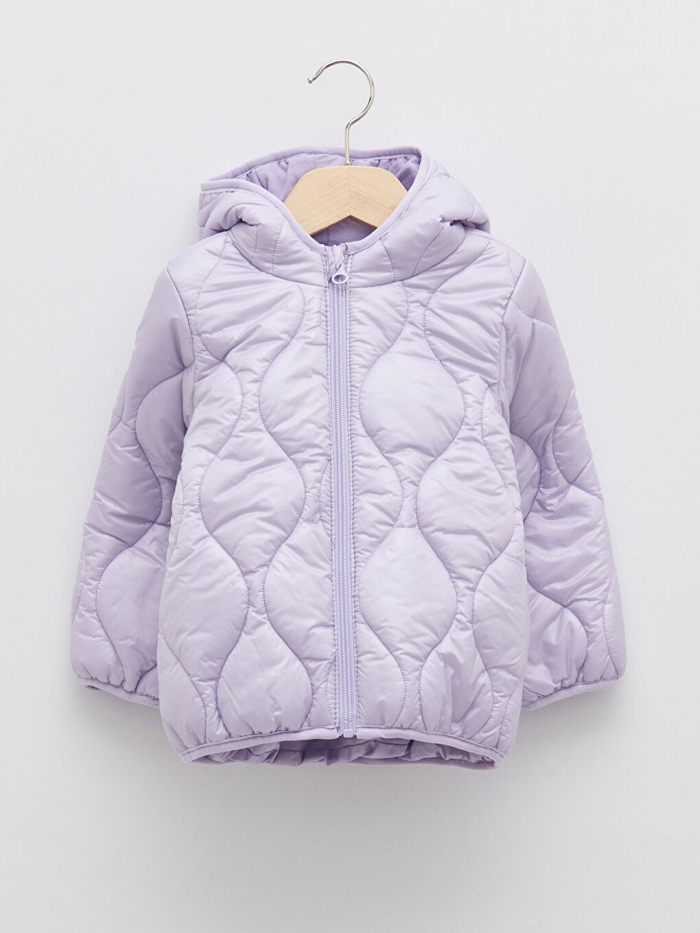 Lila Kapüşonlu Uzun Kollu Basic Kız Bebek Fermuarlı Mont