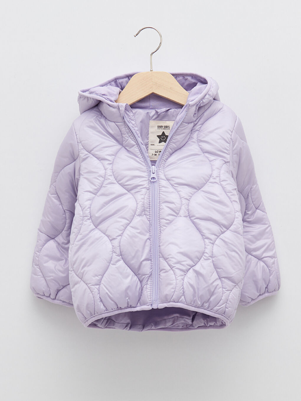 Lila Kapüşonlu Uzun Kollu Basic Kız Bebek Fermuarlı Mont-1