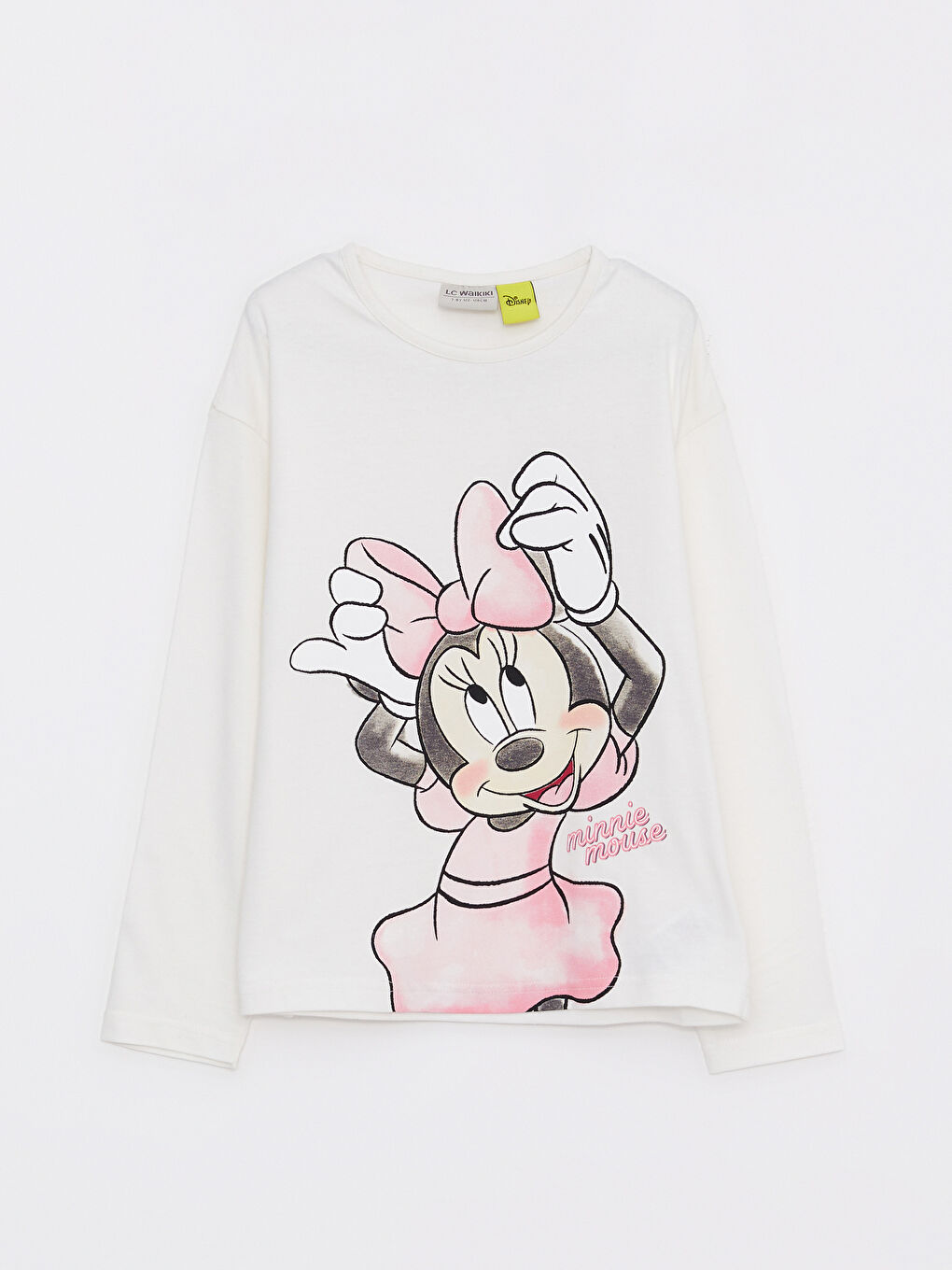 Crew Neck Minnie Mouse Printed Long Sleeve Cotton Girls T-Shirt