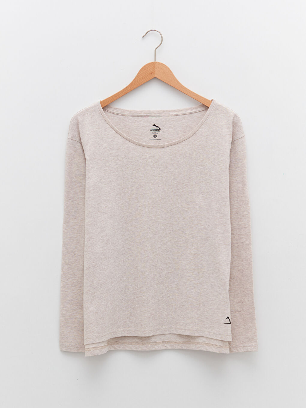 Bej Kayık Yaka Düz Uzun Kollu Kadın Outdoor Tişört-6