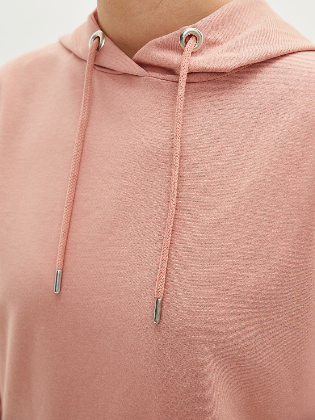 Pembe Kapüşonlu Düz Uzun Kollu Oversize Kadın Sweatshirt Tunik-4