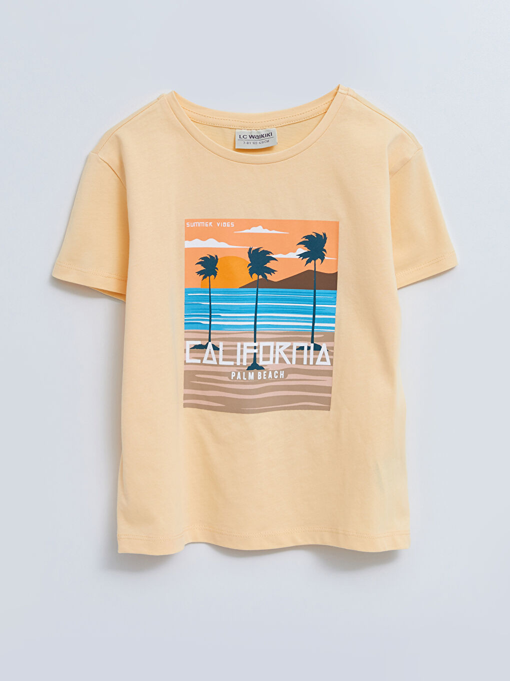 Turuncu Bisiklet Yaka Baskılı Kısa Kollu Kız Çocuk Tişört