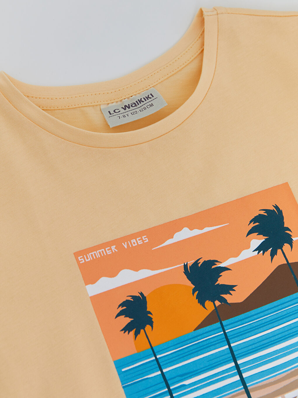 Turuncu Bisiklet Yaka Baskılı Kısa Kollu Kız Çocuk Tişört-2