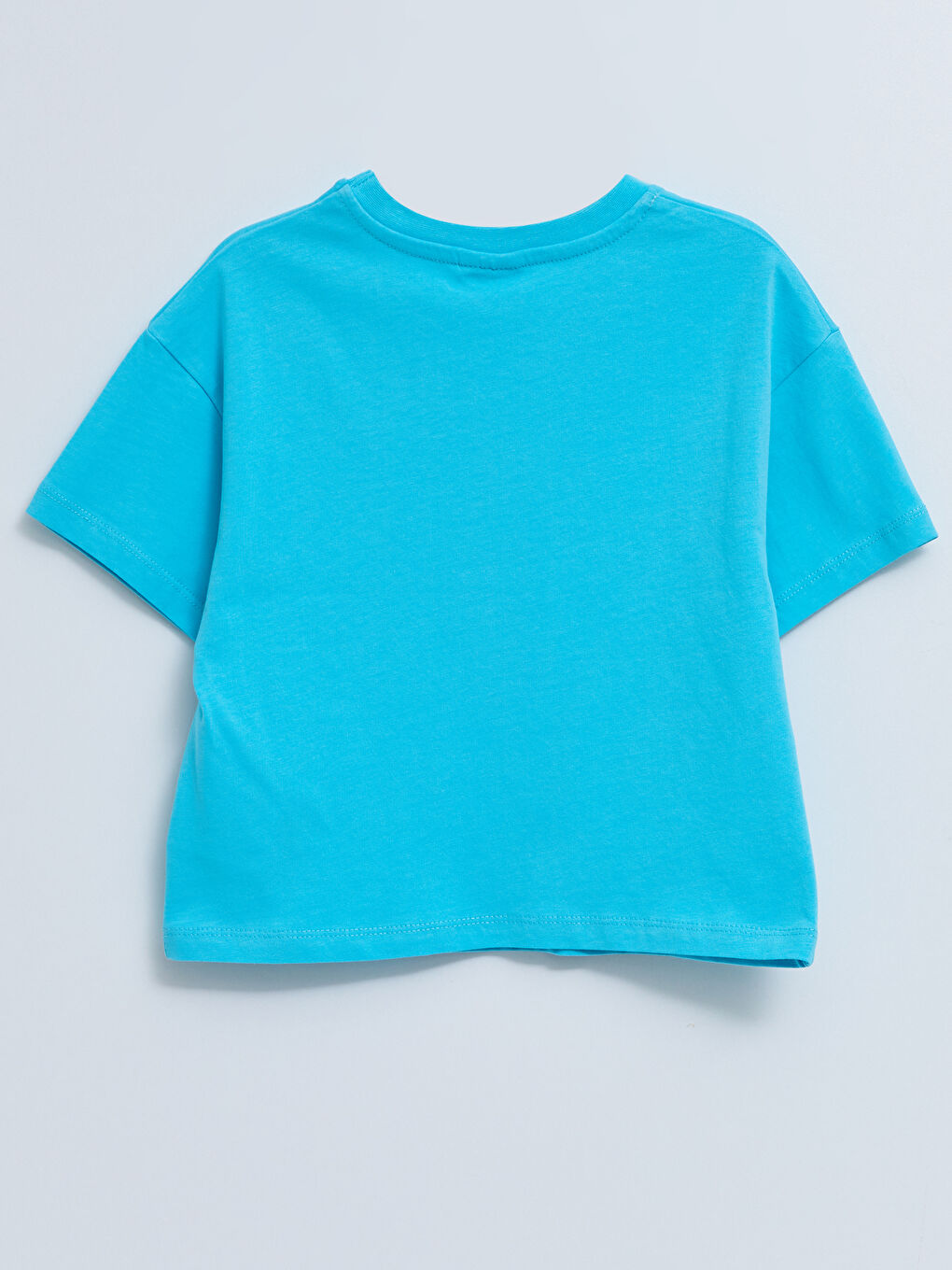 Turkuaz Bisiklet Yaka Baskılı Kısa Kollu Pamuklu Kız Çocuk Tişört-1
