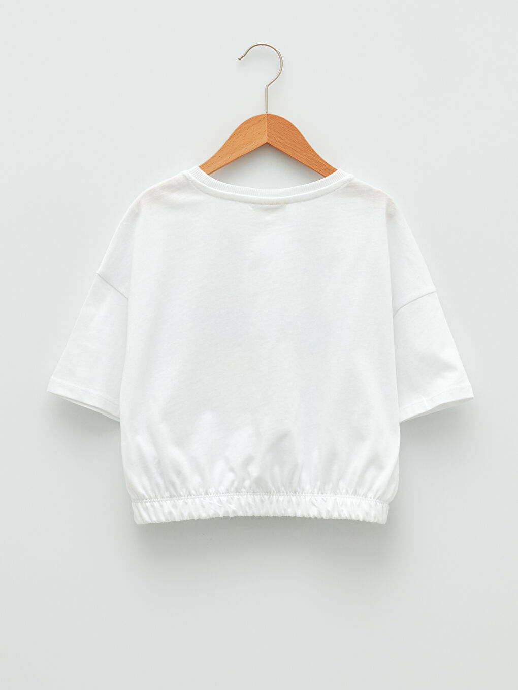 Beyaz Bisiklet Yaka Baskılı Kısa Kollu Kız Çocuk Tişört-1