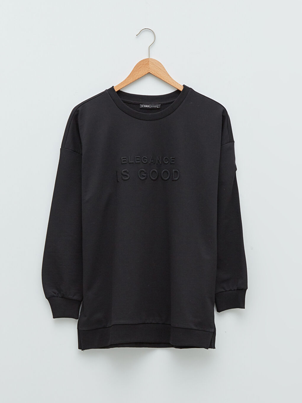 Siyah Bisiklet Yaka Nakışlı Uzun Kollu Oversize Kadın Sweatshirt Tunik-4