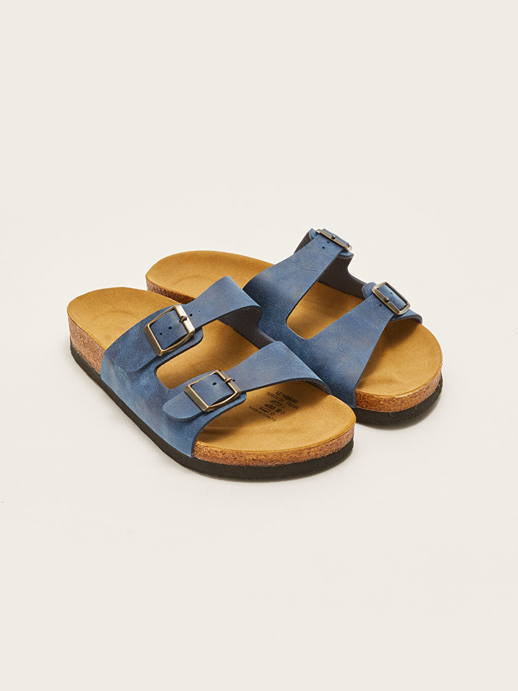 Lacivert Çift Bantlı Toka Detaylı Erkek Çocuk Terlik