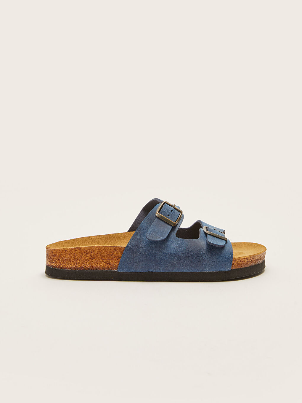 Lacivert Çift Bantlı Toka Detaylı Erkek Çocuk Terlik-1