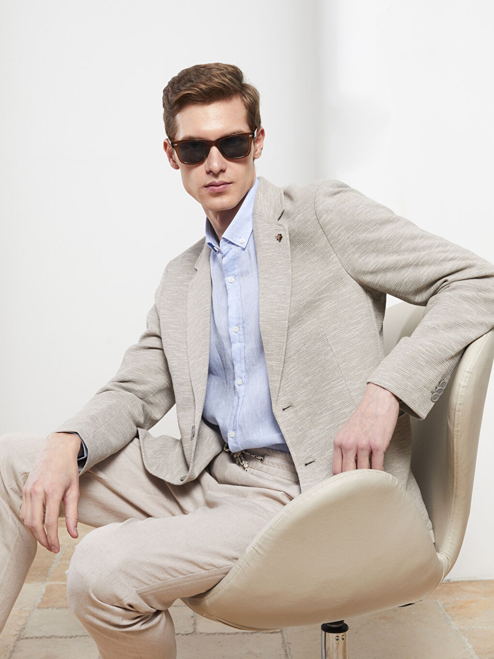 Bej Dar Kalıp Erkek Blazer Ceket