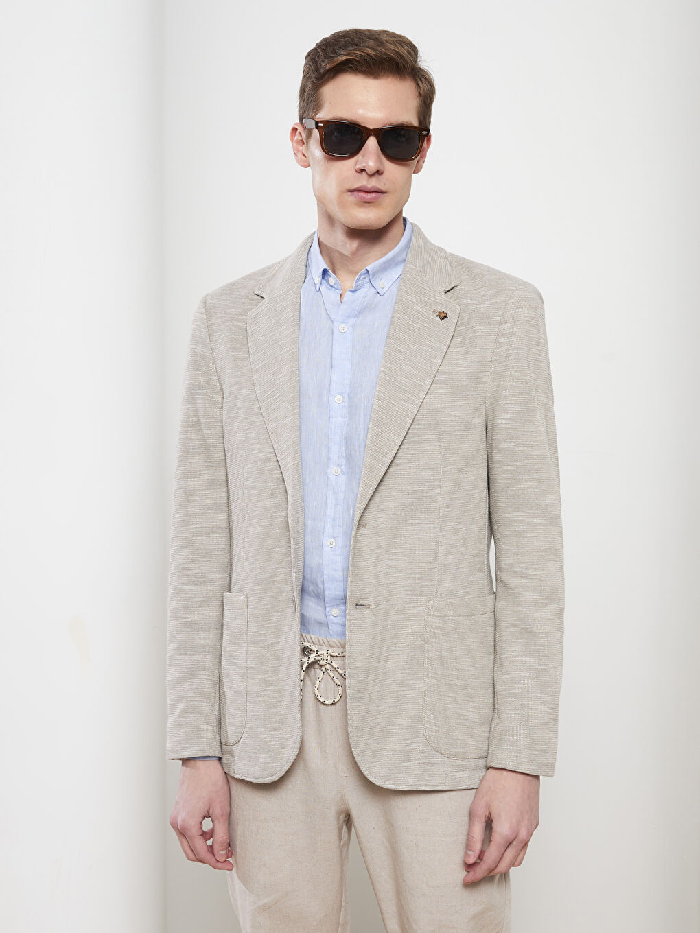 Bej Dar Kalıp Erkek Blazer Ceket-1