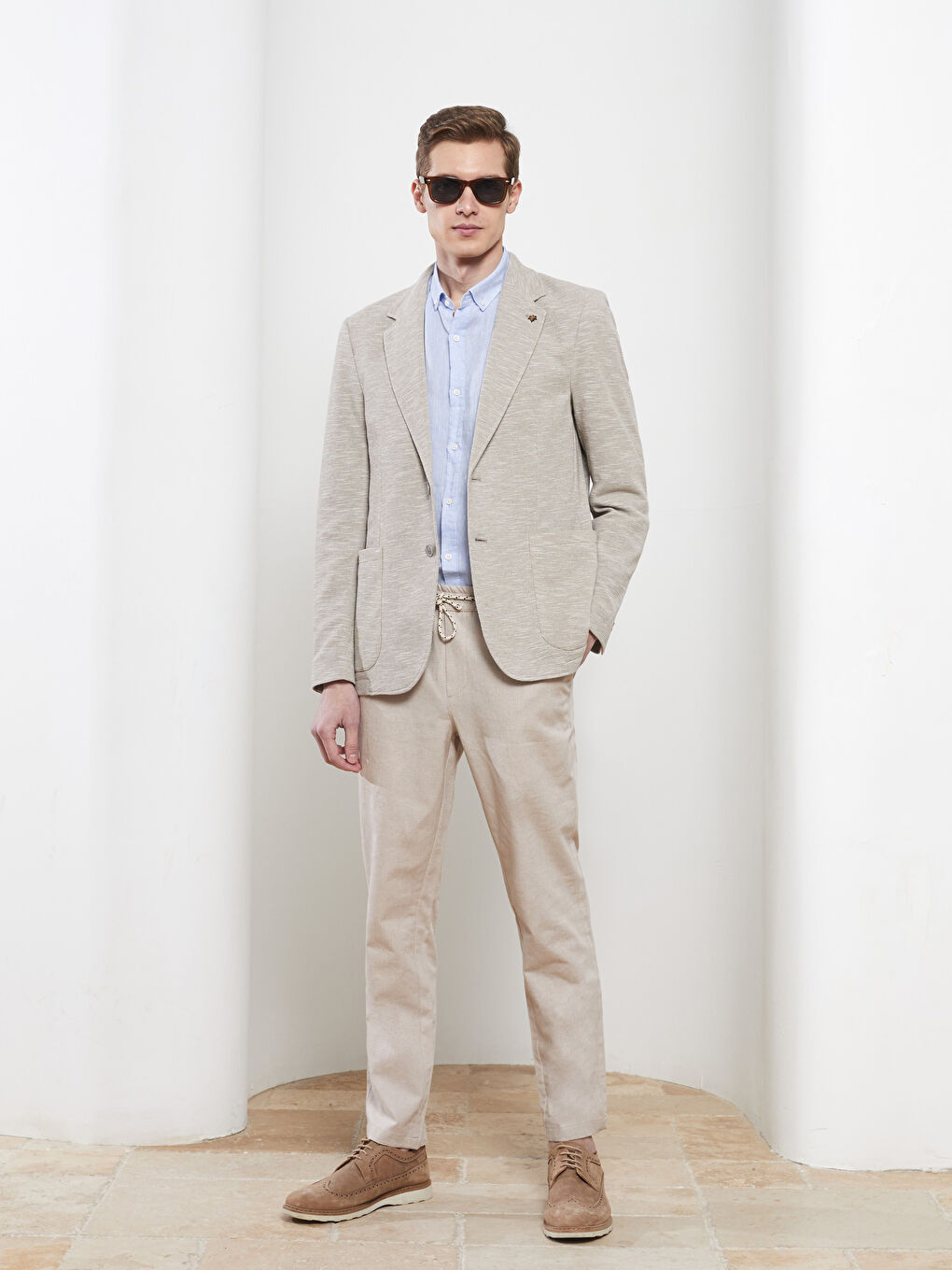 Bej Dar Kalıp Erkek Blazer Ceket-2