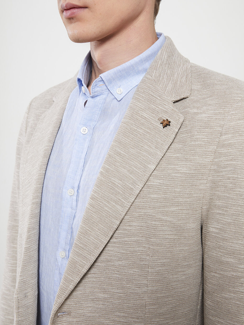 Bej Dar Kalıp Erkek Blazer Ceket-3