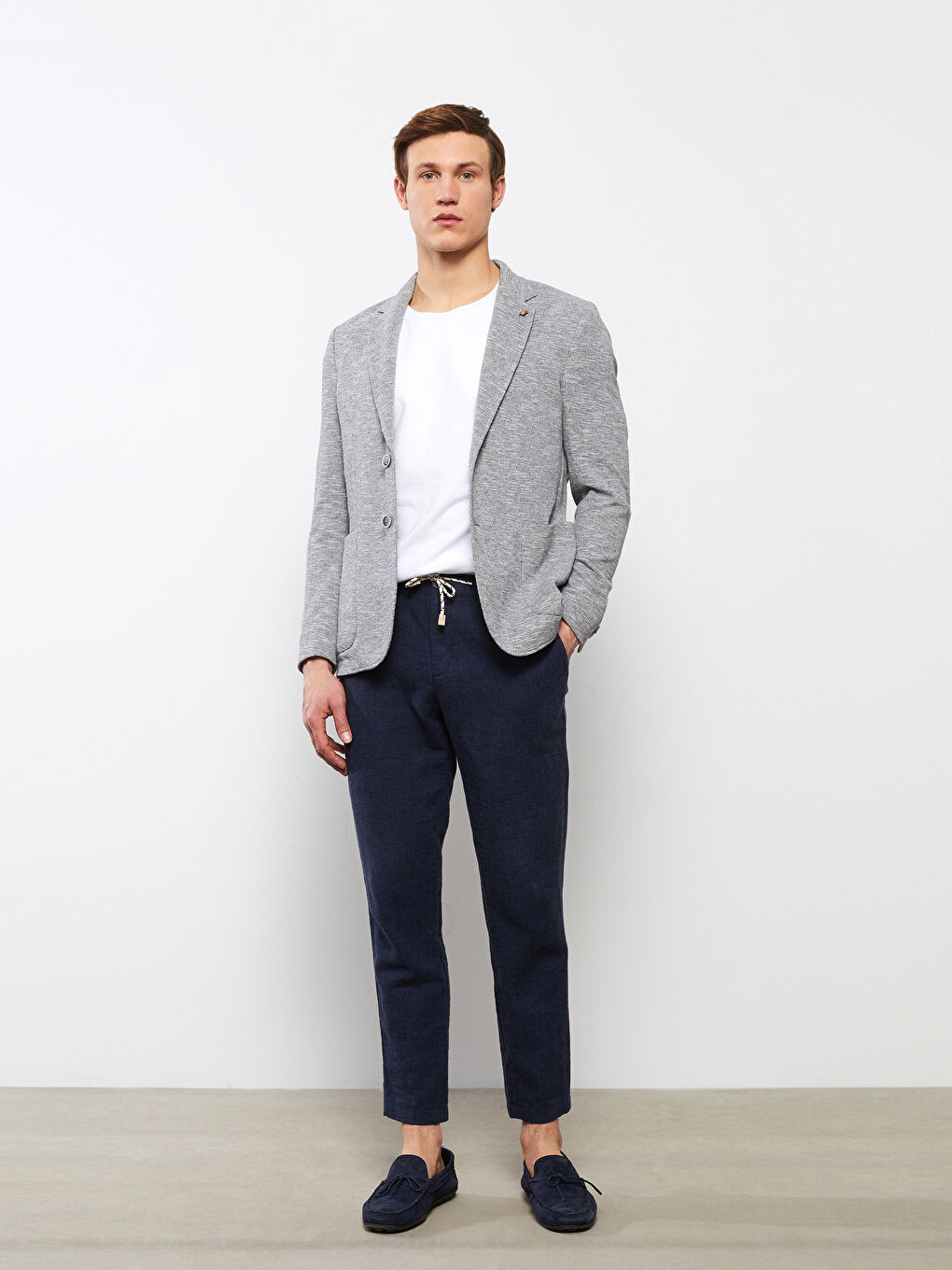 Gri Dar Kalıp Erkek Blazer Ceket-1