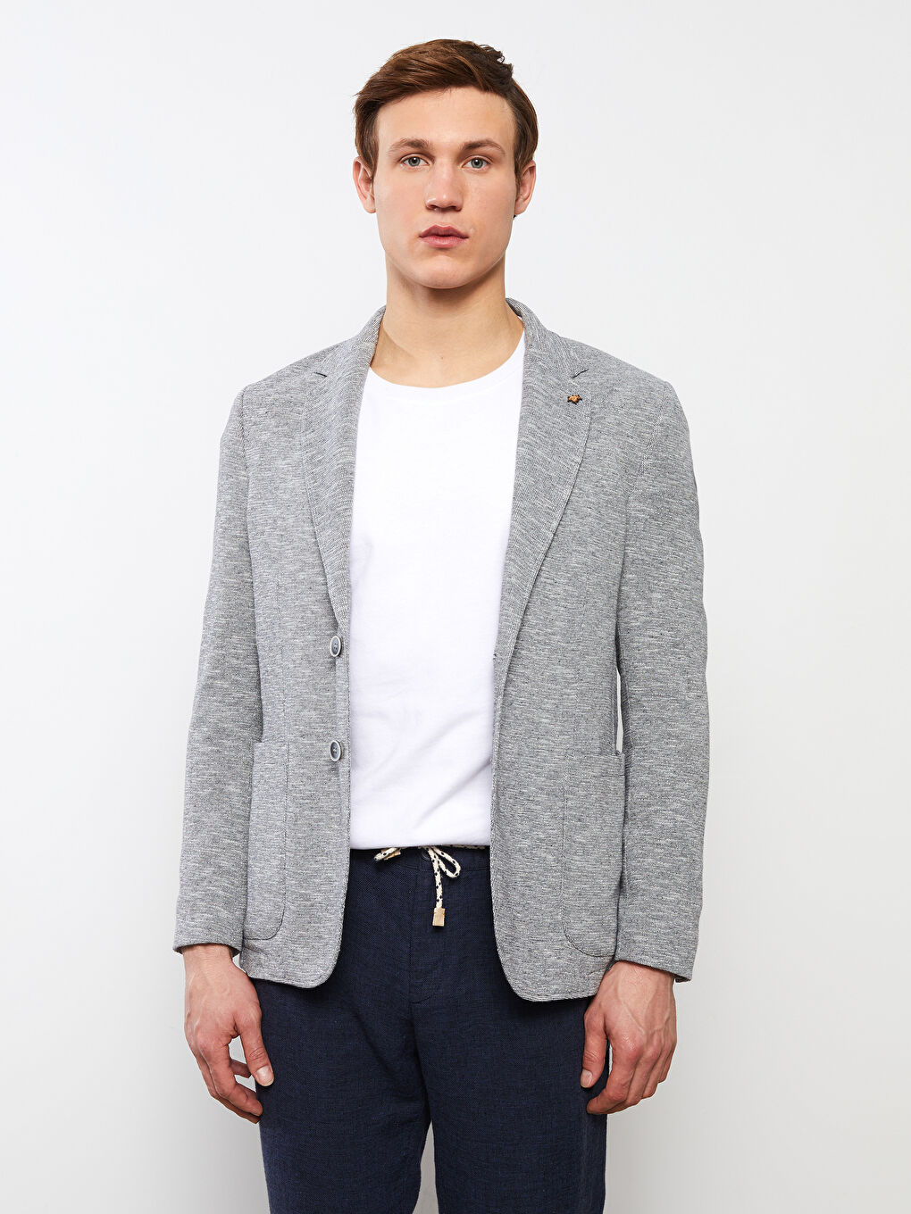 Gri Dar Kalıp Erkek Blazer Ceket-2