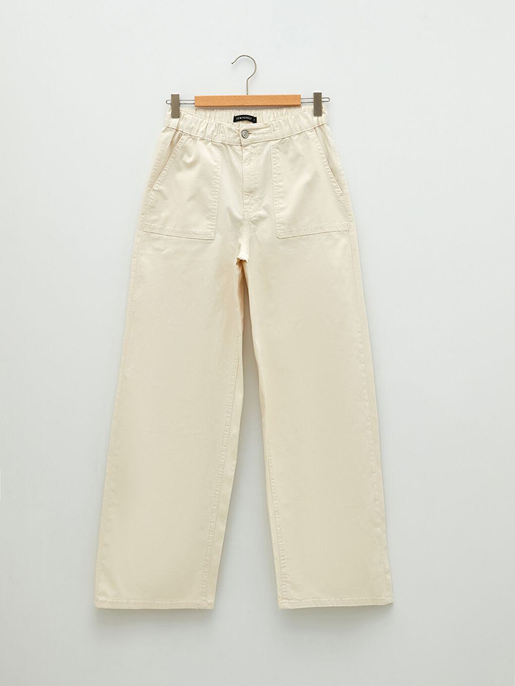 Elastic Waist Comfortable Fit Straight Pocket Detailed Gabardine Women's Trousers-4