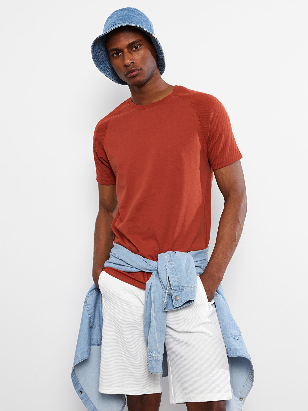 Kahverengi Bisiklet Yaka Kısa Kollu Erkek Tişört-2