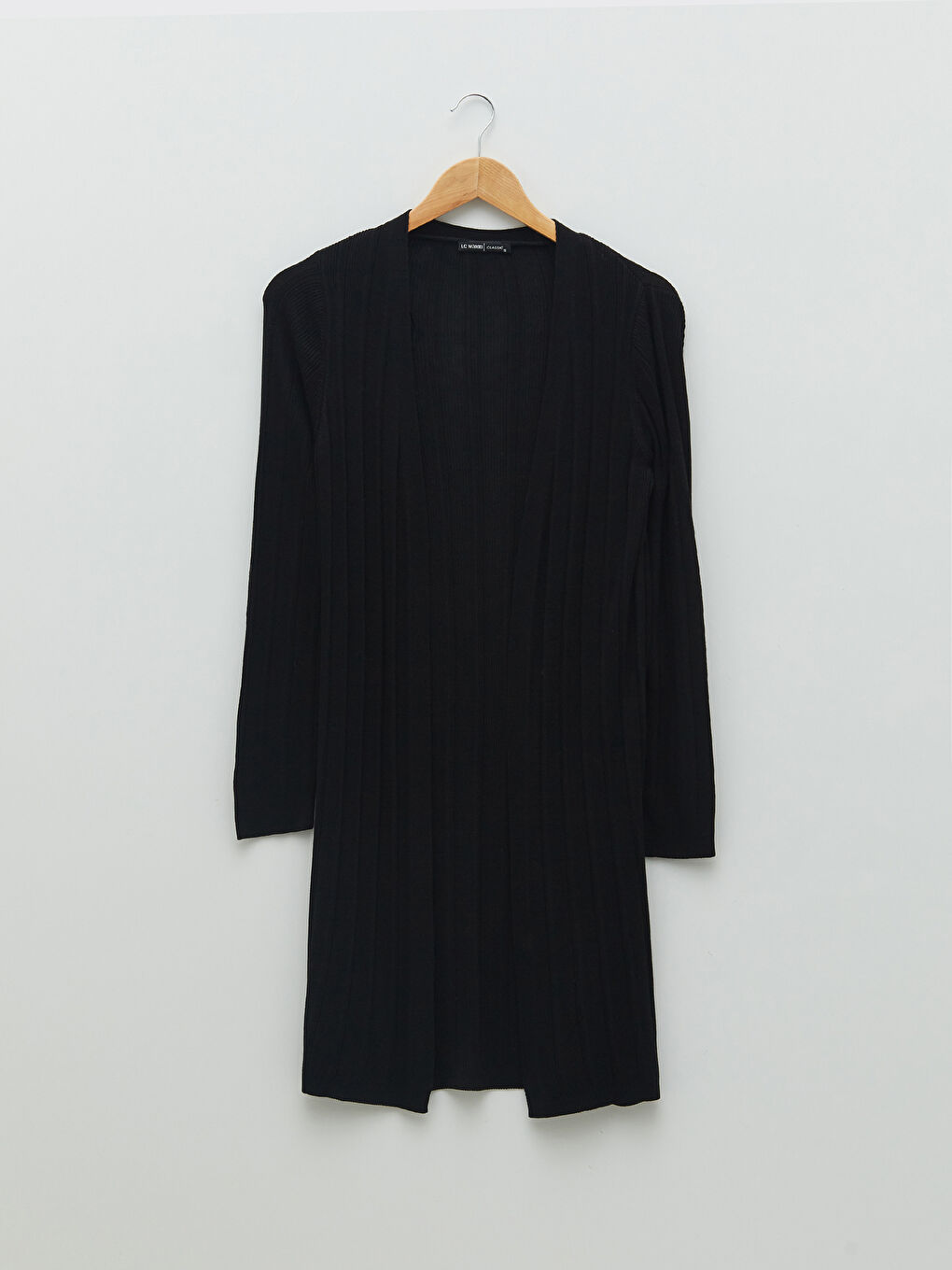 Siyah Şal Yaka Düz Uzun Kollu Kadın Triko Hırka-5