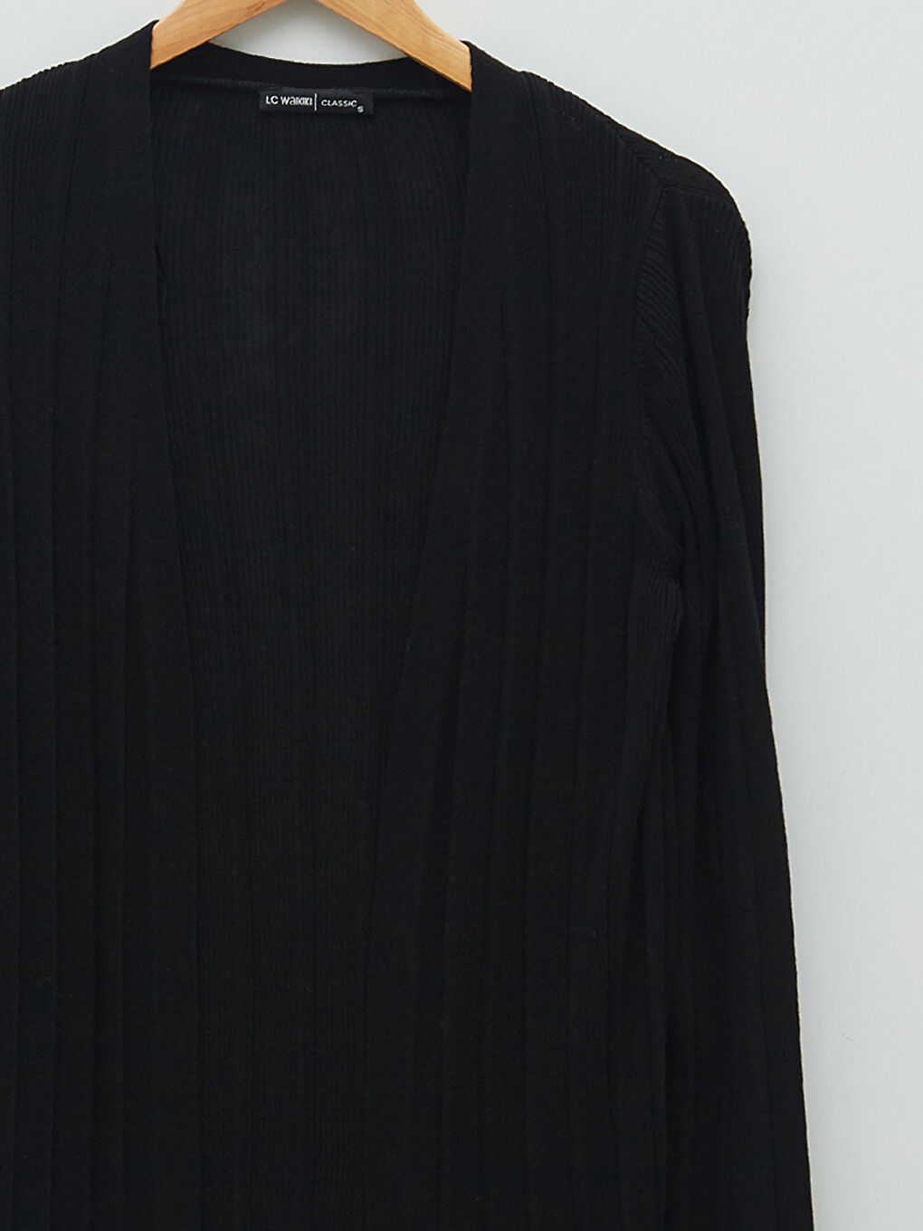 Siyah Şal Yaka Düz Uzun Kollu Kadın Triko Hırka-7