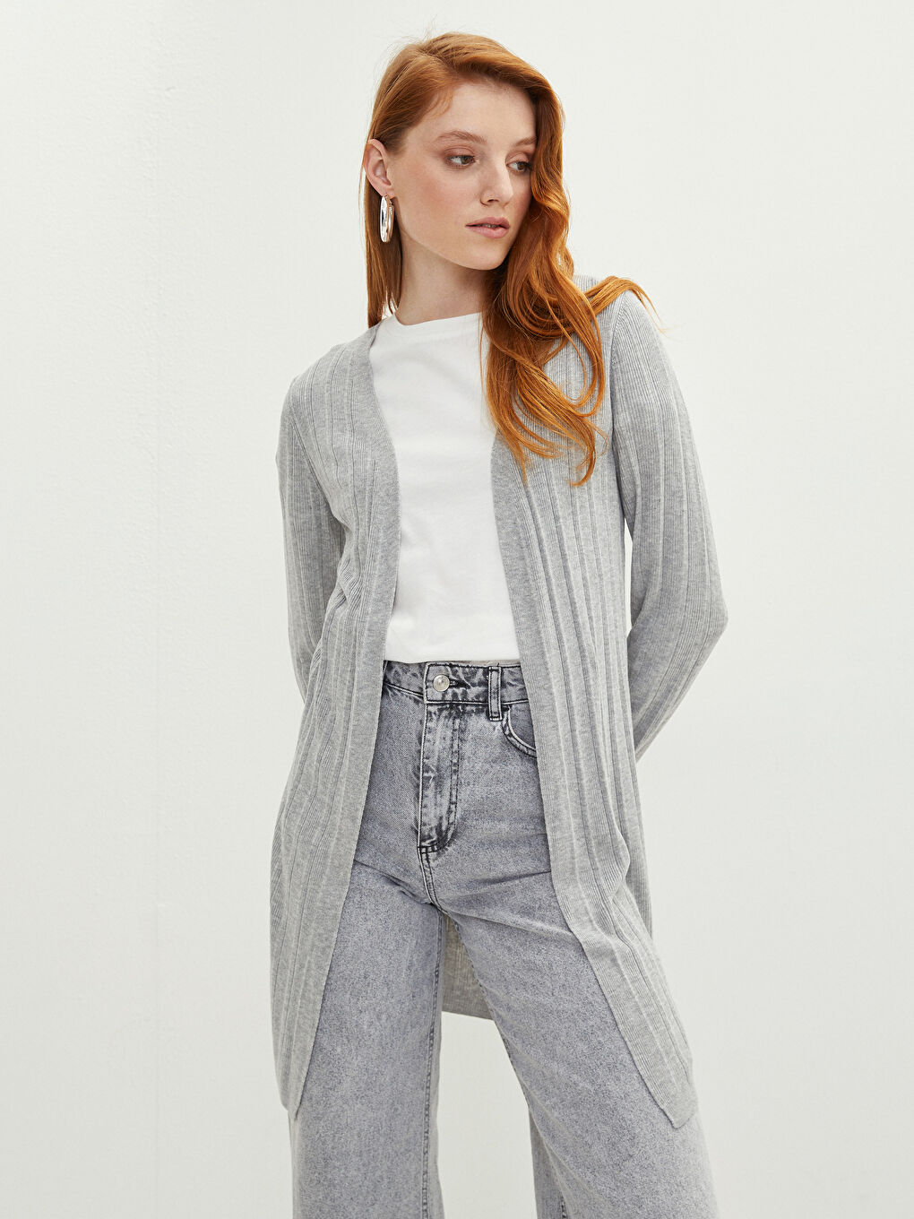 Әйелдерге арналған шаль жаға өрнексіз ұзын жең трикотаж кардиган