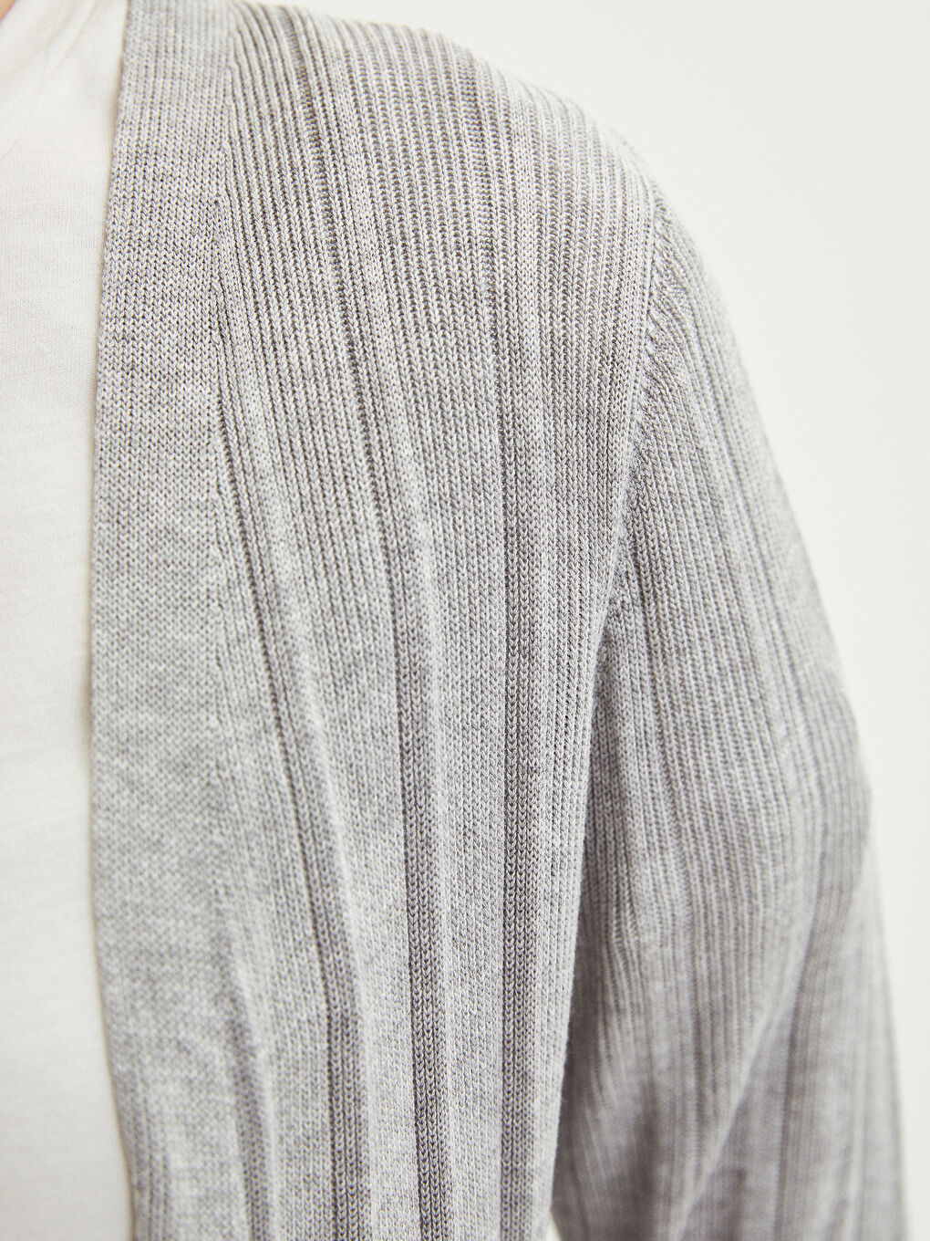 Әйелдерге арналған шаль жаға өрнексіз ұзын жең трикотаж кардиган-3