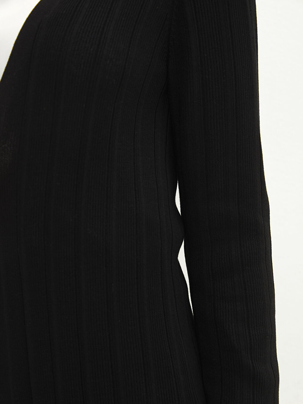 Siyah Şal Yaka Düz Uzun Kollu Kadın Triko Hırka-3