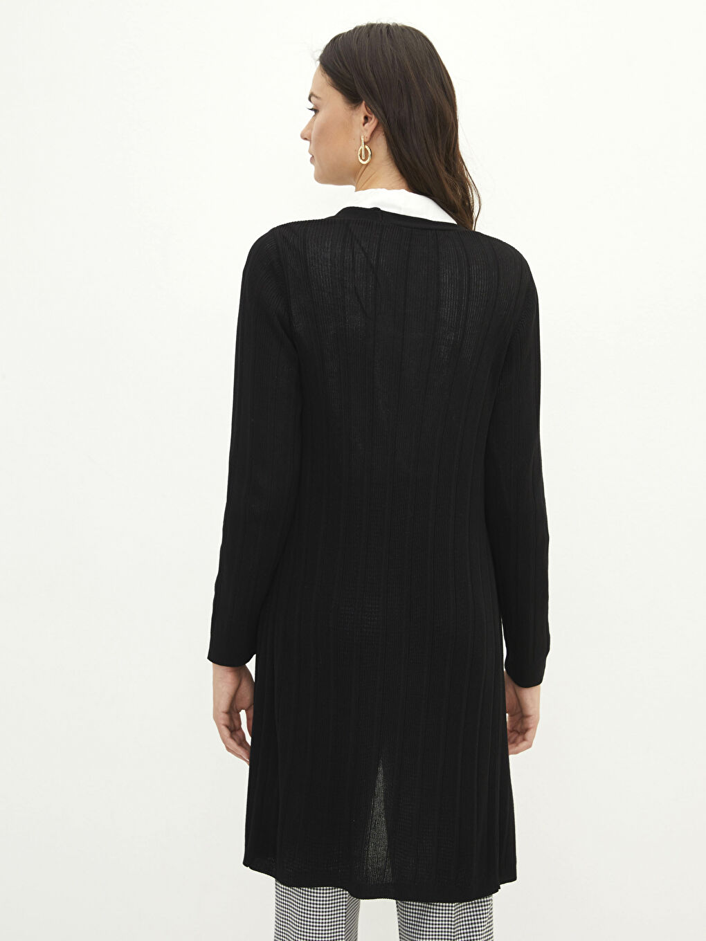 Siyah Şal Yaka Düz Uzun Kollu Kadın Triko Hırka-4