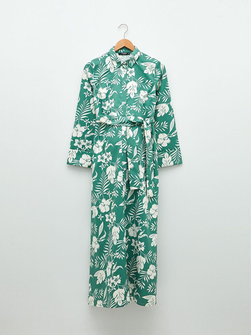 Yeşil Gömlek Yaka Çiçekli Uzun Kollu Hamile Elbise-11