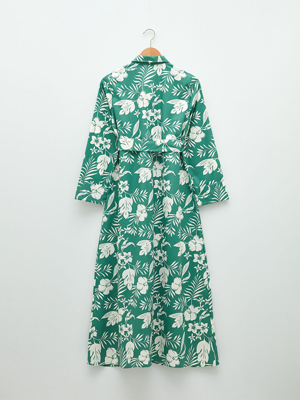 Yeşil Gömlek Yaka Çiçekli Uzun Kollu Hamile Elbise-12