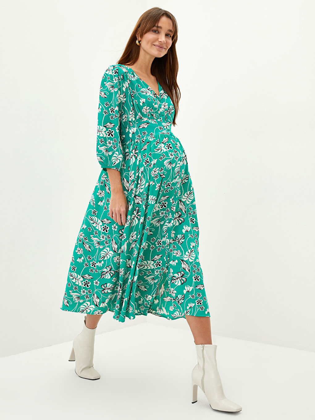 V Neck Floral Viscose Maternity Dress -S2BO74Z8-LRR