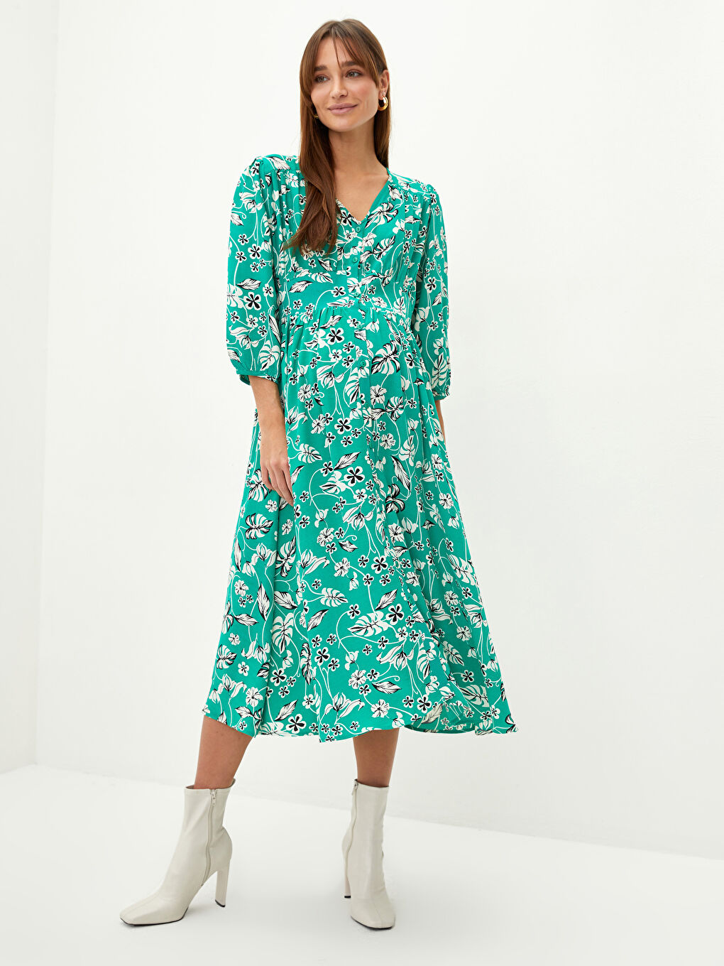 V Neck Floral Viscose Maternity Dress -S2BO74Z8-LRR