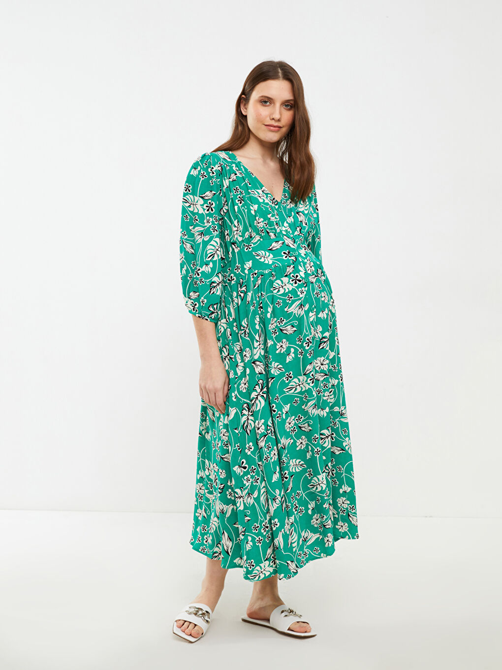 V Neck Floral Viscose Maternity Dress -S2BO74Z8-LRR