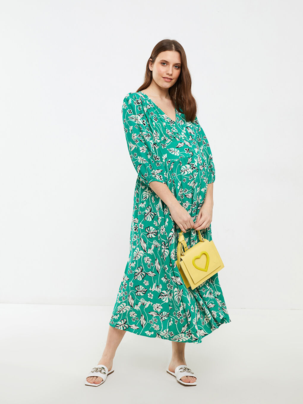 V Neck Floral Viscose Maternity Dress -S2BO74Z8-LRR