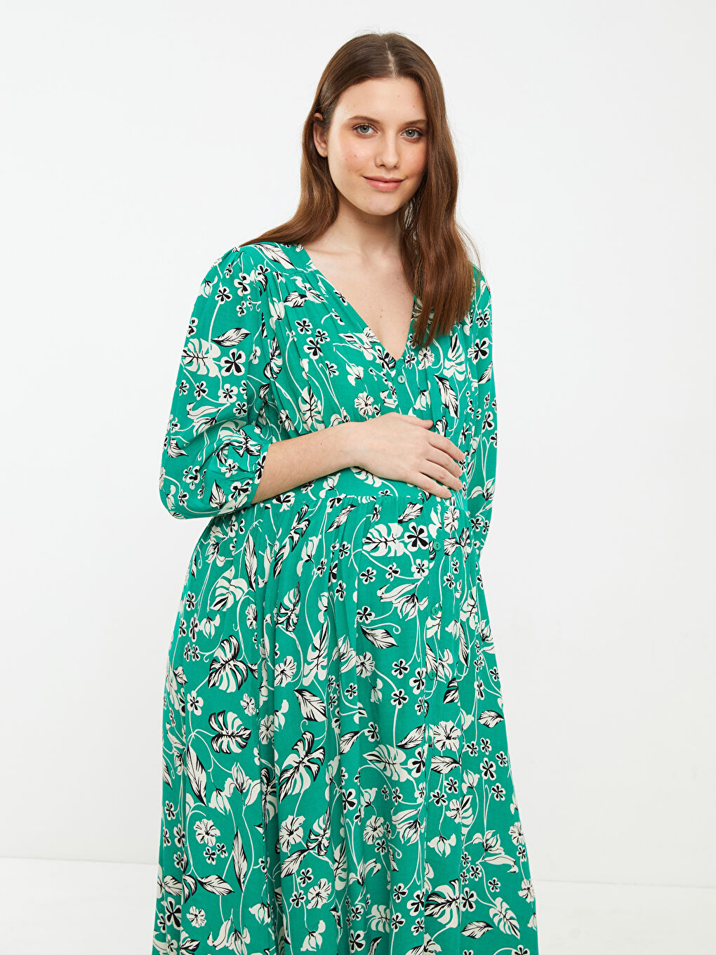 V Neck Floral Viscose Maternity Dress -S2BO74Z8-LRR