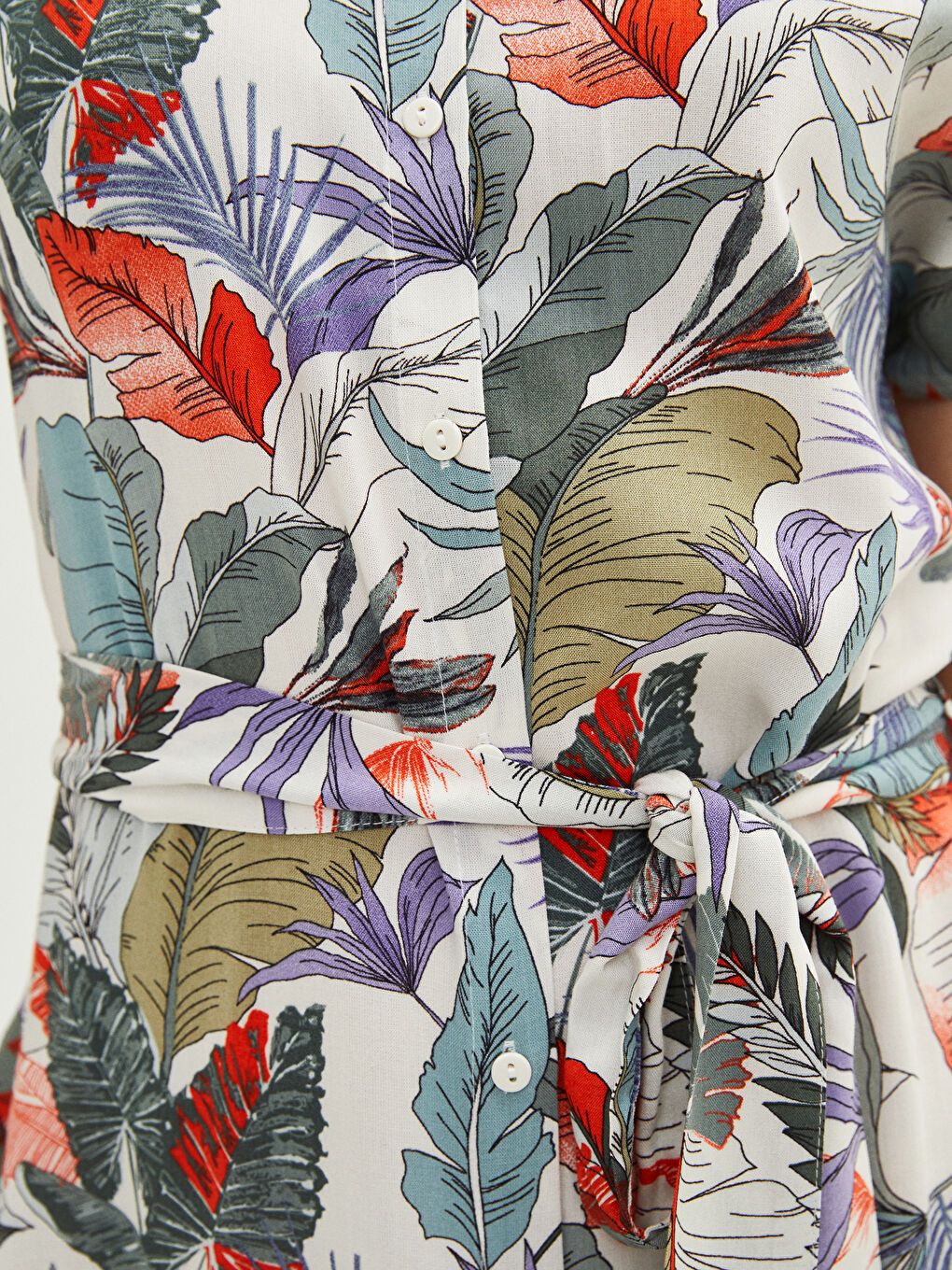 Mavi Çiçekli Kısa Kollu Viskon Kadın Gömlek Elbise-3