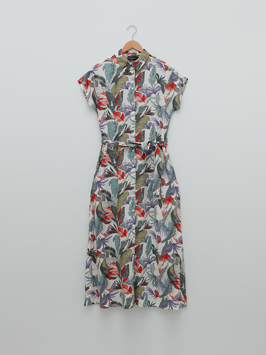 Mavi Çiçekli Kısa Kollu Viskon Kadın Gömlek Elbise-5