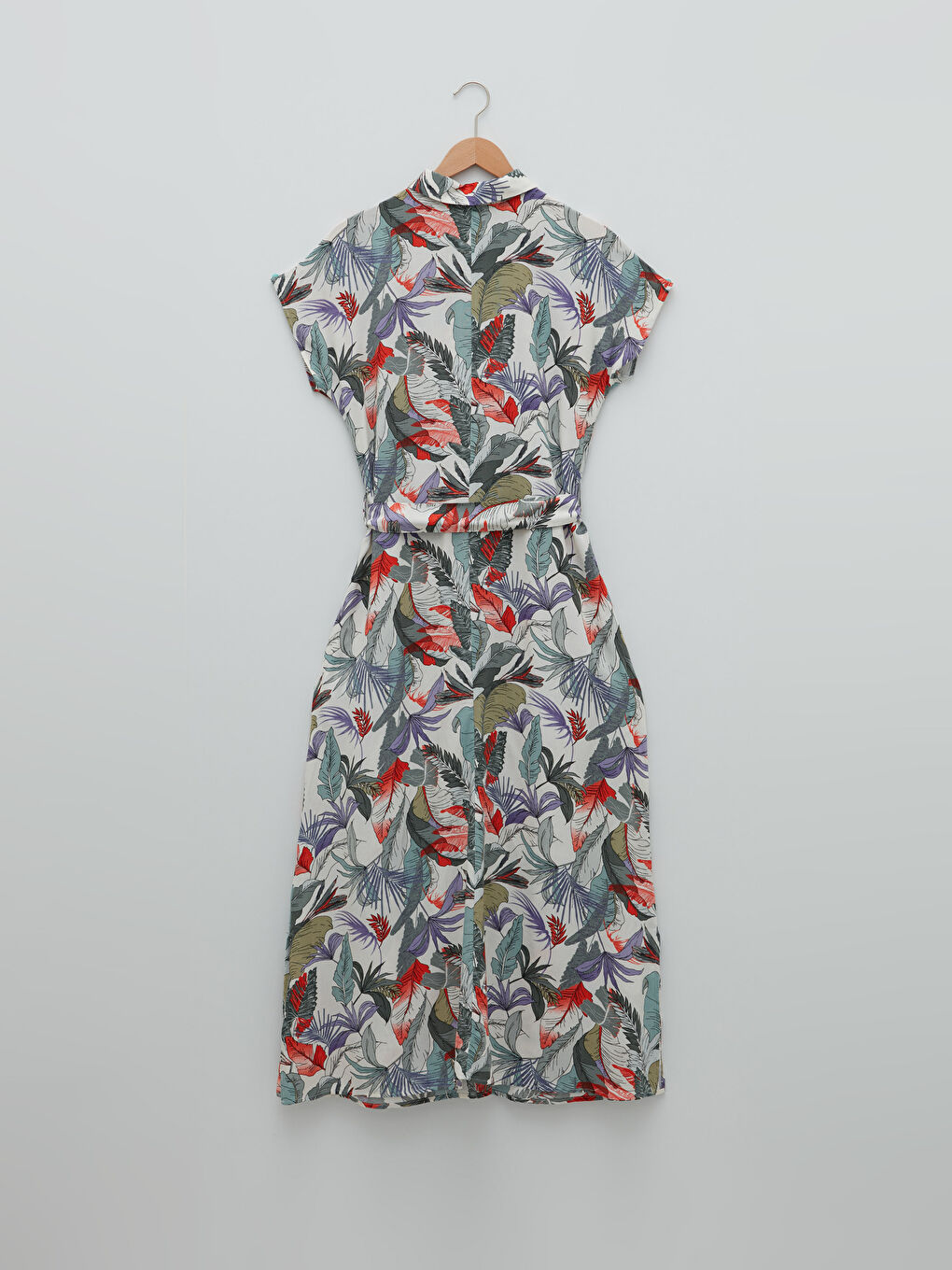 Mavi Çiçekli Kısa Kollu Viskon Kadın Gömlek Elbise-6