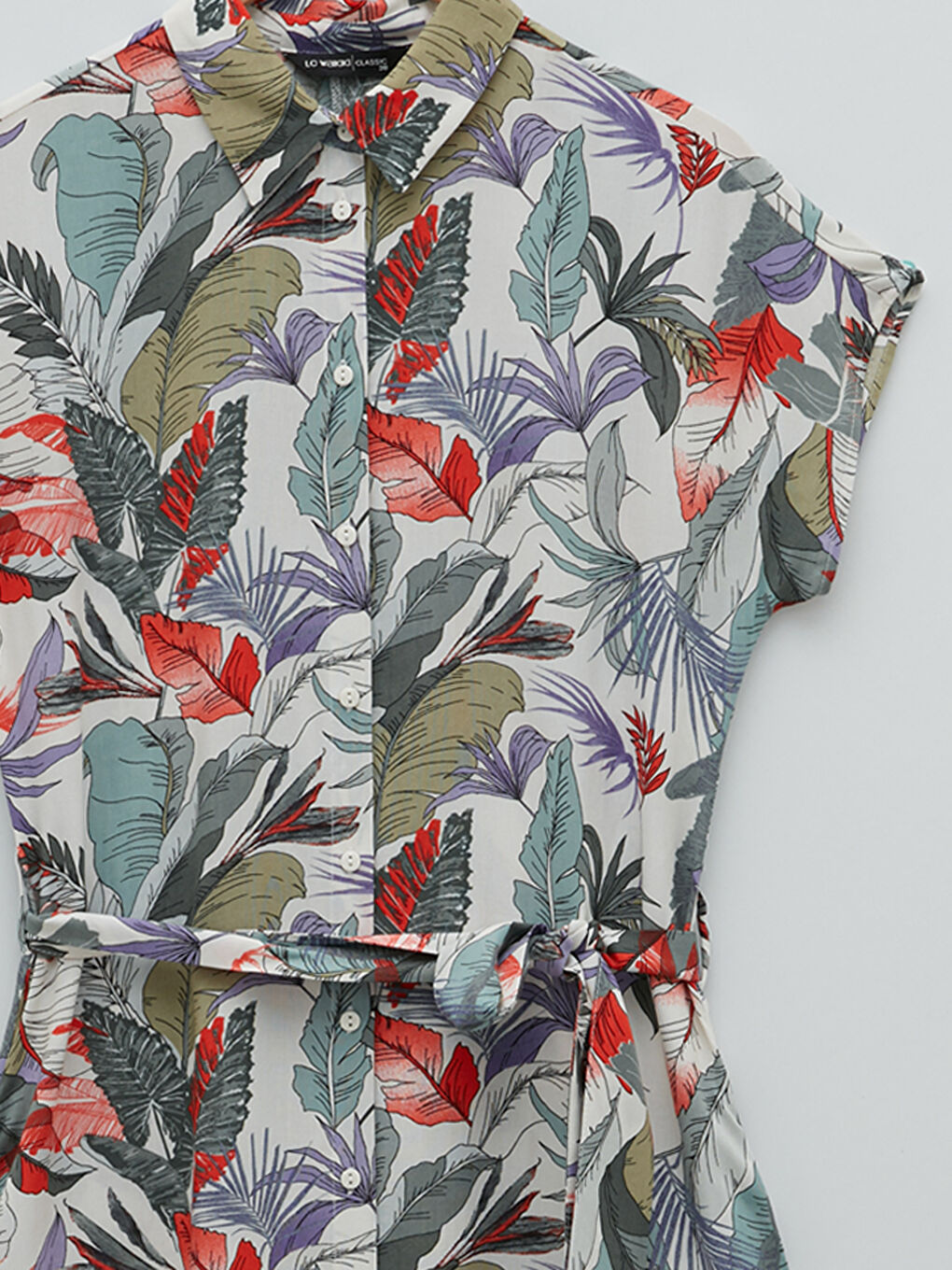 Mavi Çiçekli Kısa Kollu Viskon Kadın Gömlek Elbise-7