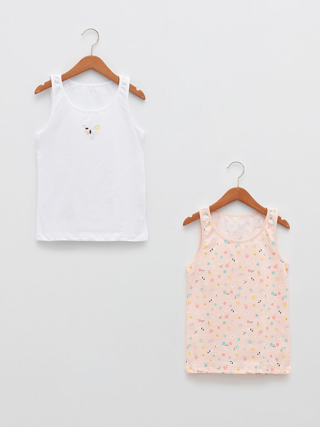 Crew Neck Printed Cotton Girl Singlet 2-Pack