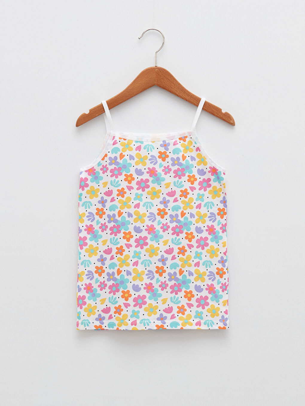 Beyaz Kare Yaka Baskılı Askılı Pamuklu Kız Çocuk Atlet 2'li-2