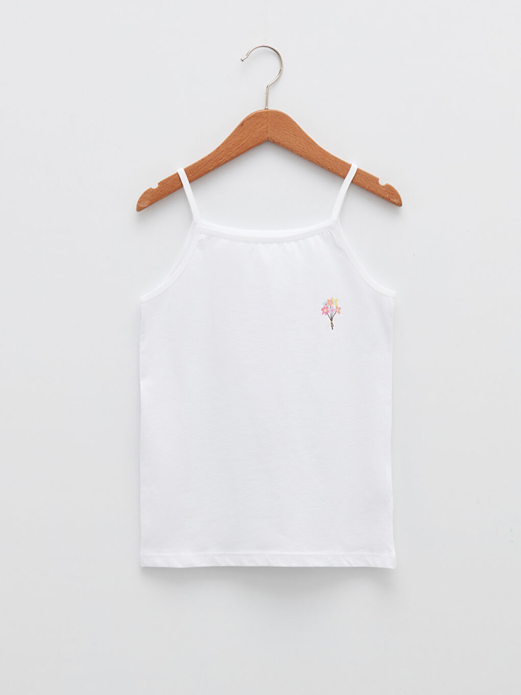 Beyaz Kare Yaka Baskılı Askılı Pamuklu Kız Çocuk Atlet 2'li-3