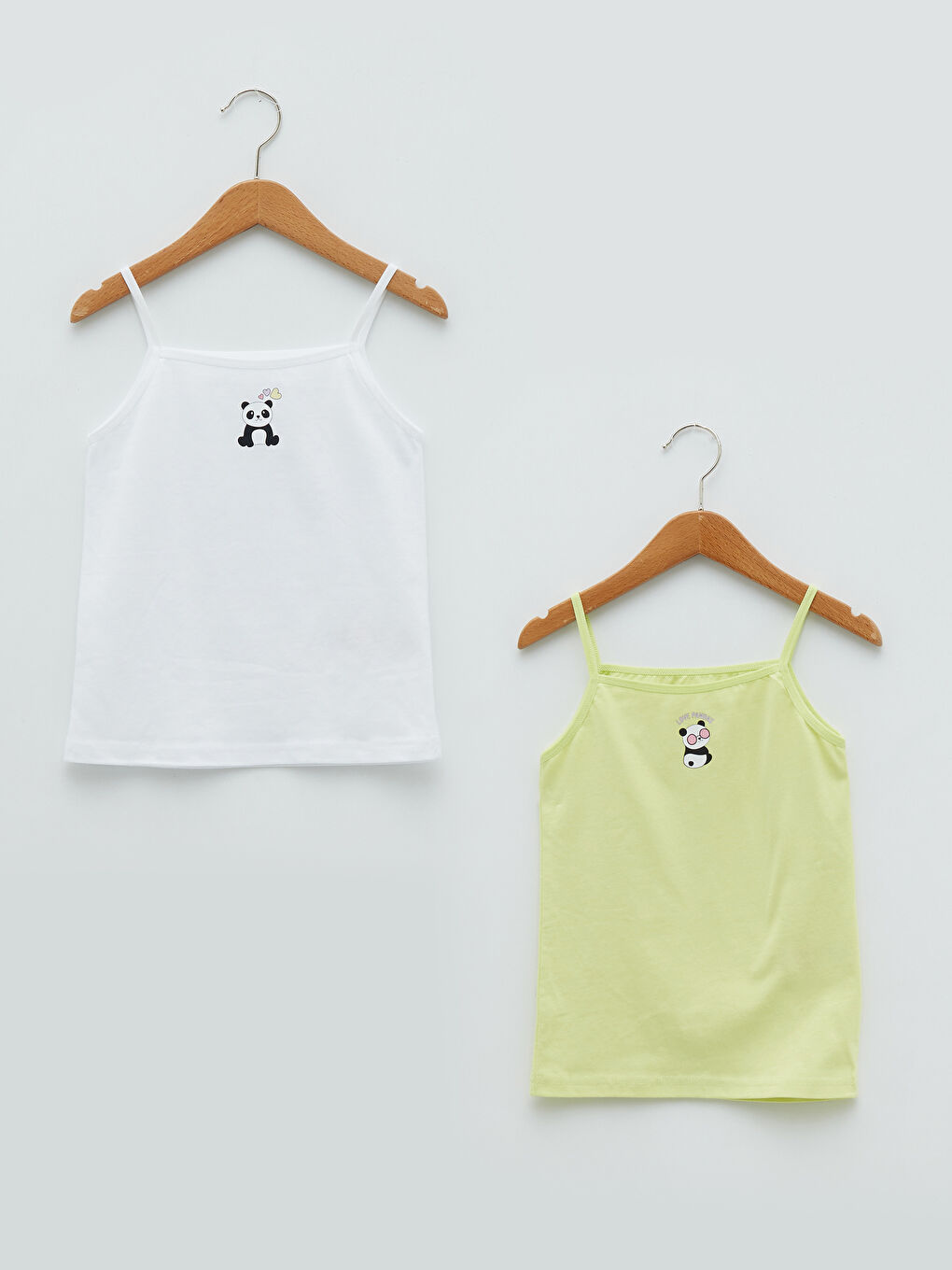 Beyaz Kare Yaka Baskılı Askılı Kız Çocuk Atlet 2'li