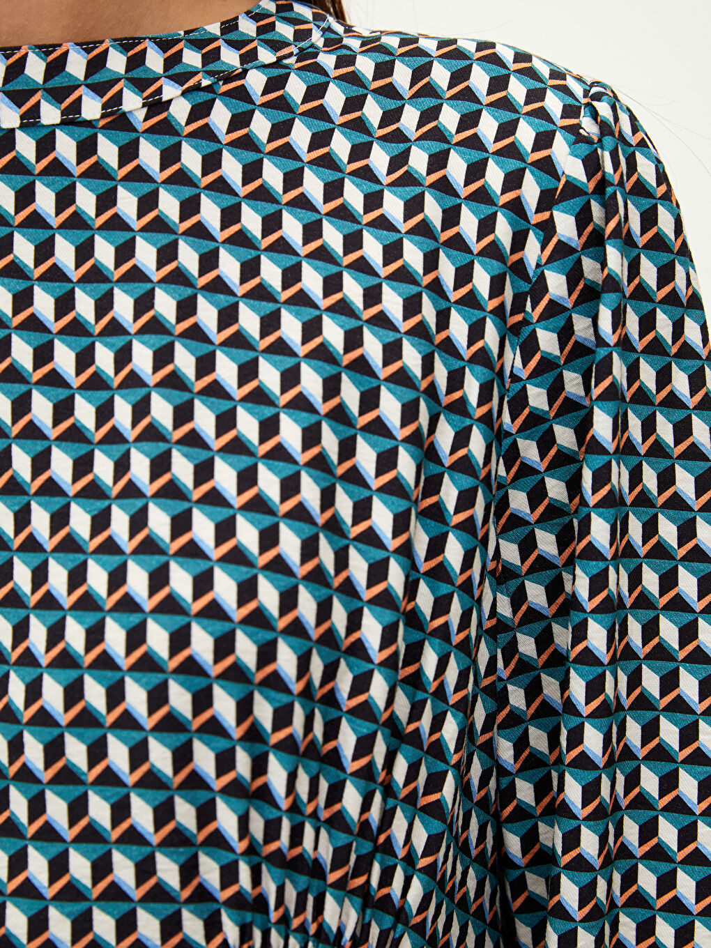 Crew Neck Patterned Long Sleeve Poplin Maternity Dress-3