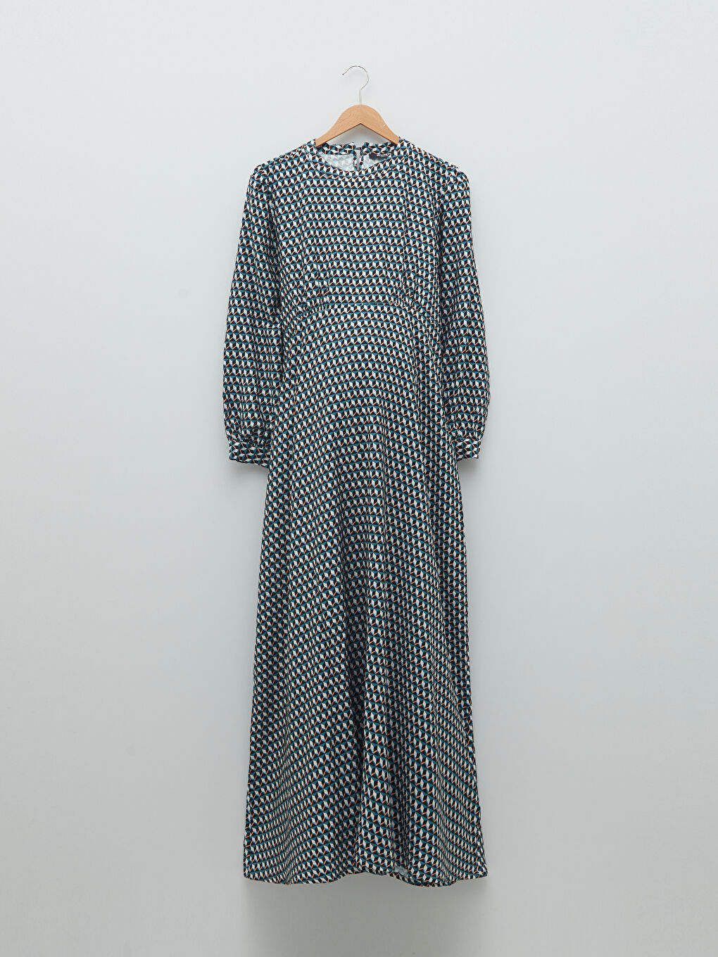 Crew Neck Patterned Long Sleeve Poplin Maternity Dress-5