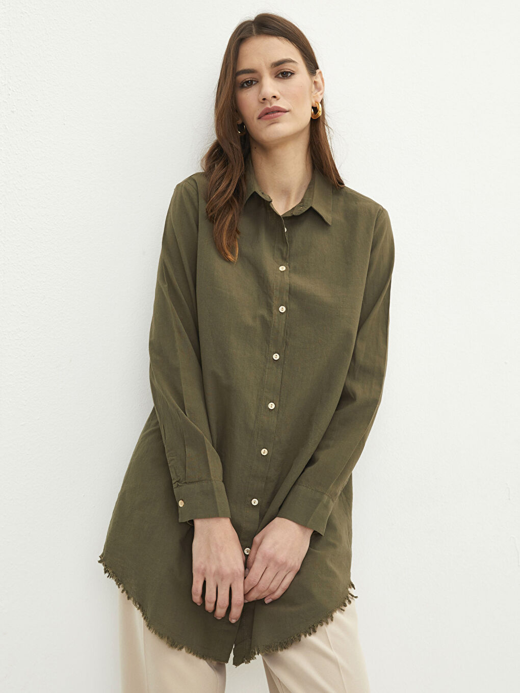 Plain Long Sleeve Women's Shirt Tunic-1