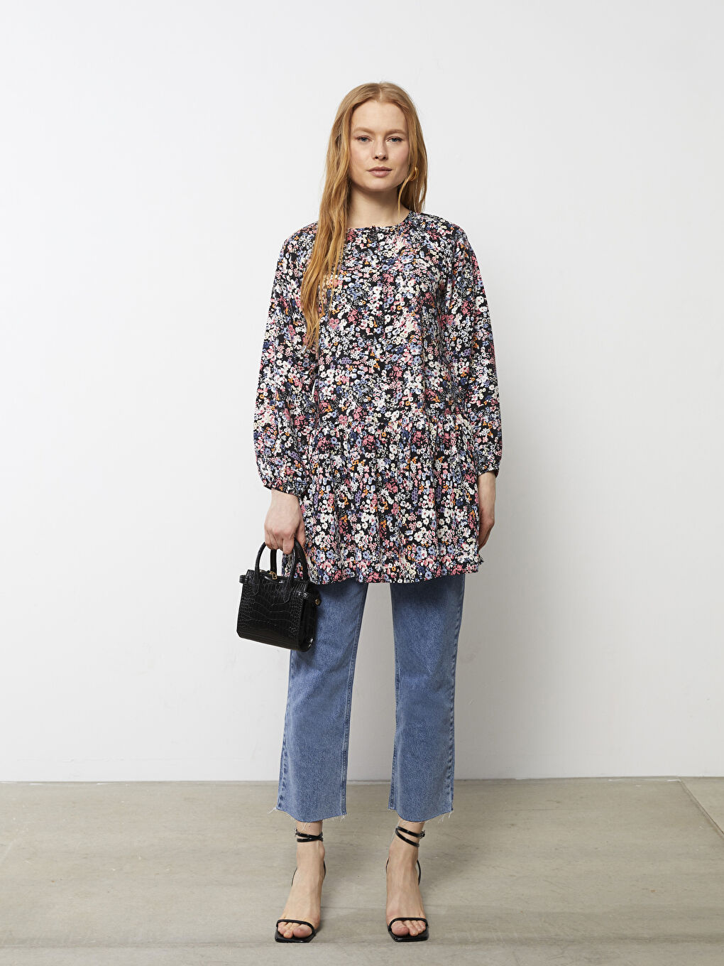 Crew Neck Floral Long Sleeve Women's Tunic-2